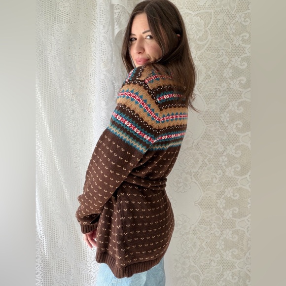 Vintage Southwestern Knit Cardigan Blanket Wrap Boho Cotton Chaps - Picture 9 of 15